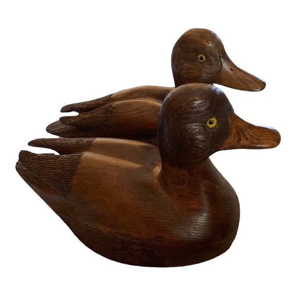 Rare Pair of 1986 Hand-Carved Wooden Ducks by Artist Russ: Timeless Collectibles - Picture 1 of 16